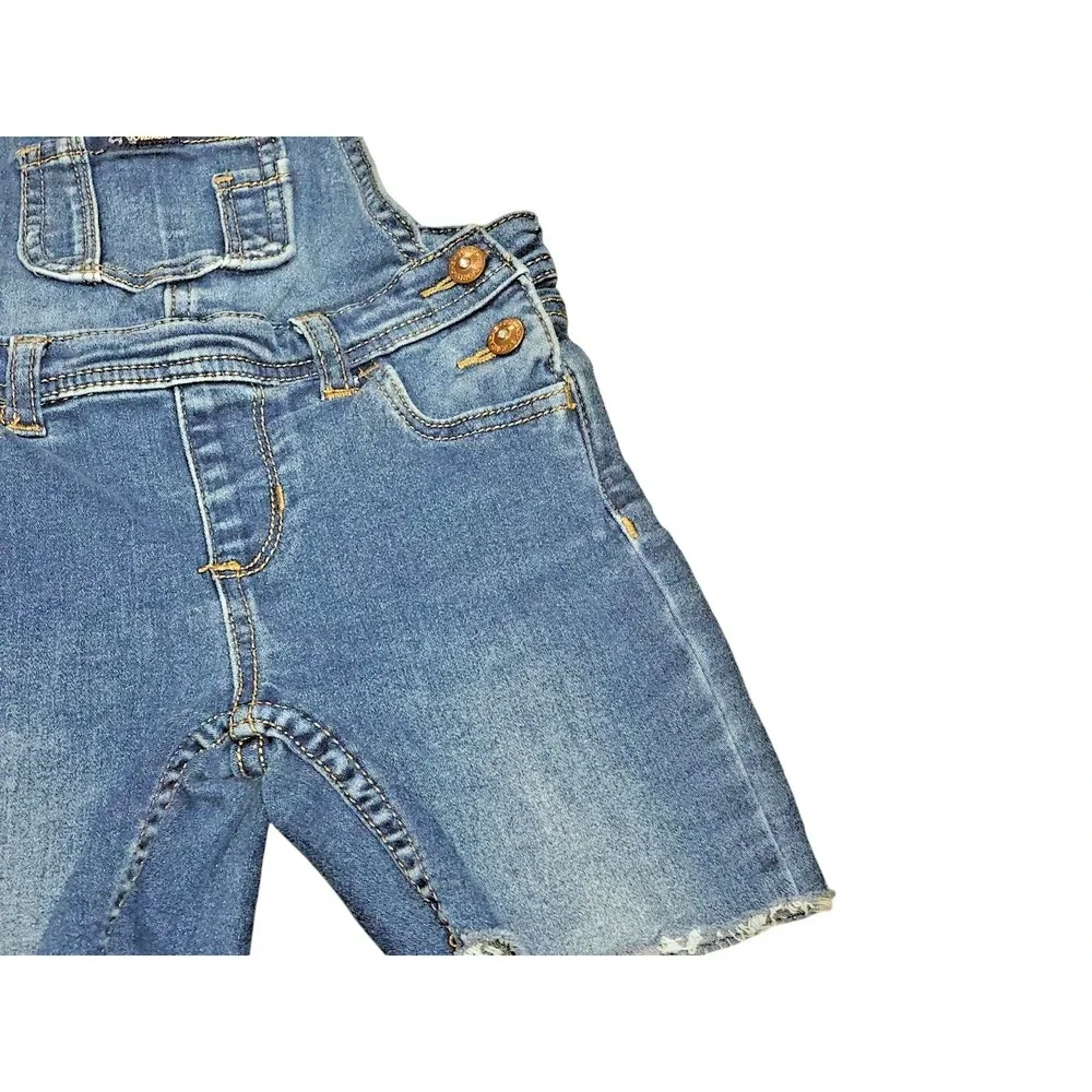 Jordache Girls 2T‎ Denim Bib Overalls Shorts Blue Jeans Rhinestone Buttons EUC